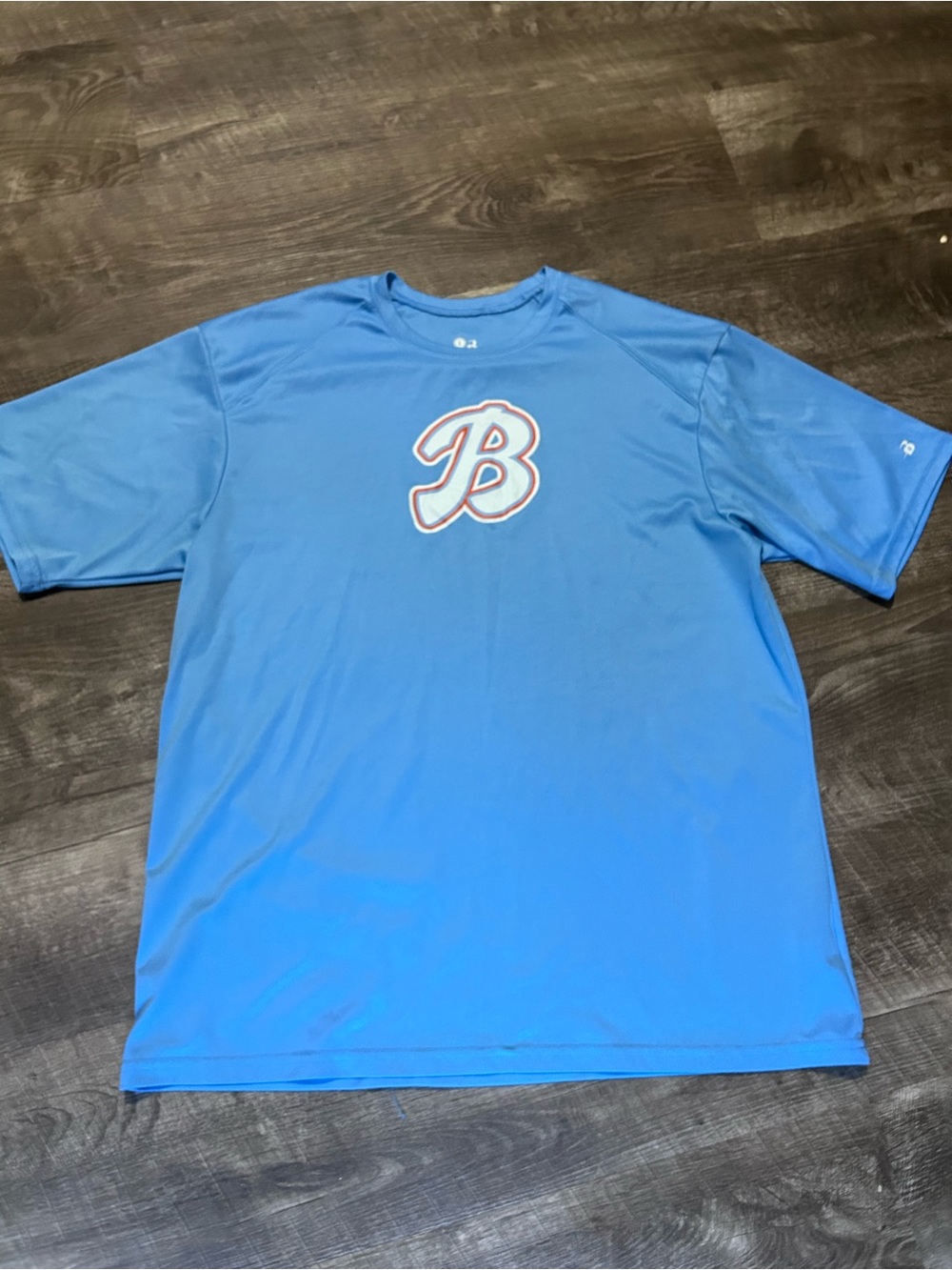 Blue Short Sleeve Performance Tee with 'B' Logo
